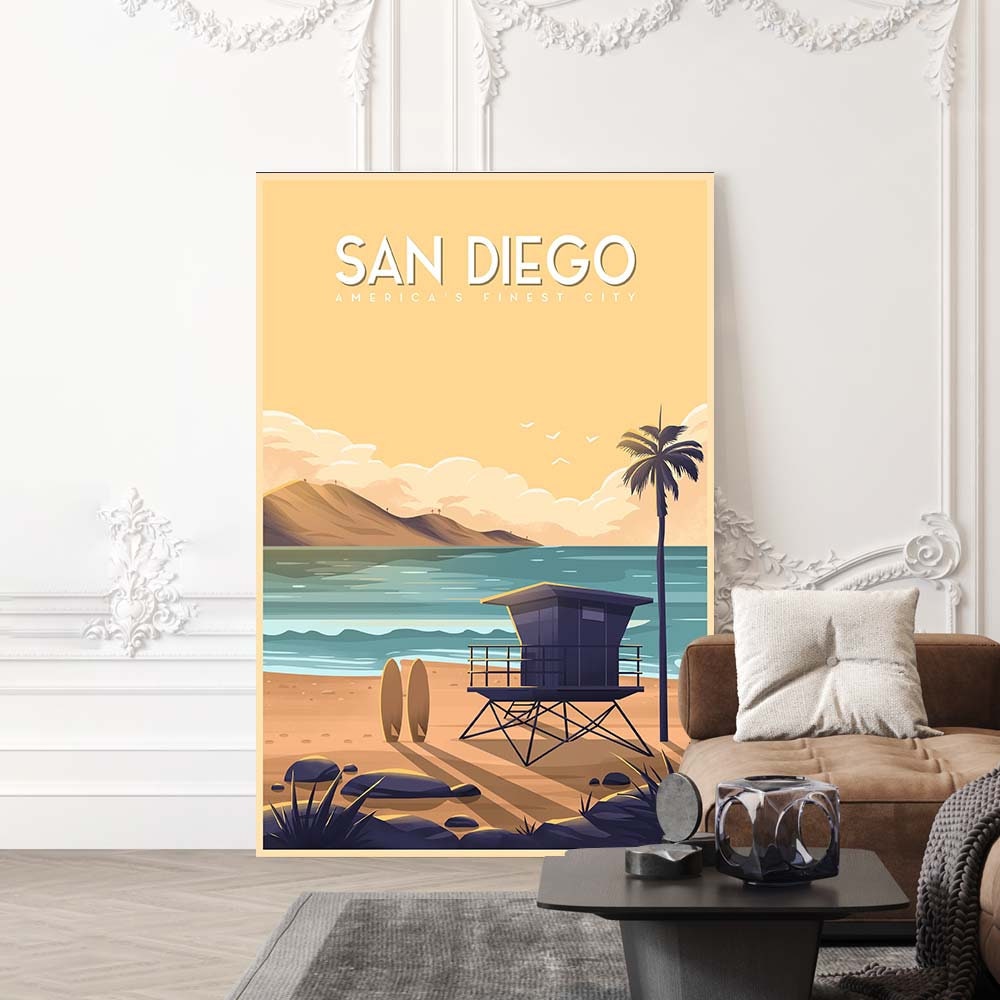 San Dieg Beach Vintage Travel Poster High Quality Canvas Art - Etsy