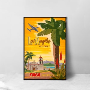 1955 Los Angeles California TWA Vintage Style Airline Travel Poster - High Quality Canvas Art Print - Room Decoration - Art Poster For Gift