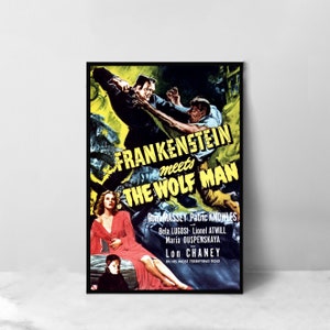 Frankenstein möter vargmannen - Filmaffisch - Högkvalitativt canvastavla - Rumsdekoration - Konstposter för present