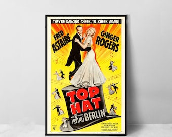 Affiche de film Top Hat - Impression d'art sur toile de haute qualité - Décoration de chambre - Affiche d'art pour cadeau