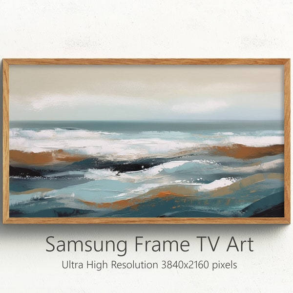 Samsung Frame TV Modern Seascape Painting, Abstract Coastal Ocean Digital TV Art, Frame TV Art, Summer Beach, Waves, Abstract Oil Painting