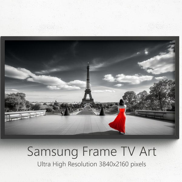 Frame TV Art, Eiffel Tower, Paris, France, Black and White Modern Background, Unique Style, Sightseeing, The Frame, Digital Download