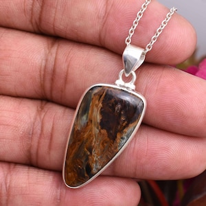 Natural Pietersite Pendant, 925 Sterling Silver Necklace, Handmade Pietersite Pendant Necklace, Pietersite Jewelry, Christmas Gift for Her.