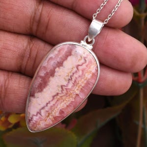 Colar com pingente de rodocrosita natural, colar de prata esterlina 925, joia de prata esterlina com rodocrosita, colar em formato de pera