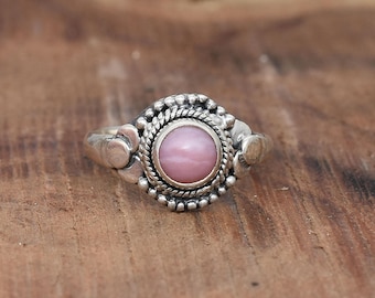 Anillo de plata con ópalo rosa natural, anillo de plata de ley 925, joyería de plata hecha a mano, anillo de cristal, anillo de ópalo rosa, talla del anillo: 7 1/4 EE. UU.
