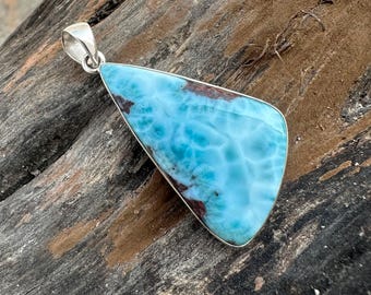 Genuine Natural Larimar Pendant Necklace, Handmade Silver Pendant, 925 Sterling Silver Pendant, Blue Larimar, Boho Pendant, Gift For Mother