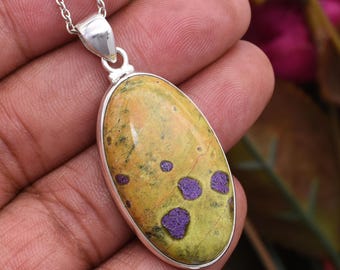 Natural Stichtite Pendant Necklace, 925 Sterling Silver pendant, Handmade Silver Gemstone, Crystal Stichtite Jewelry, Gift For Her