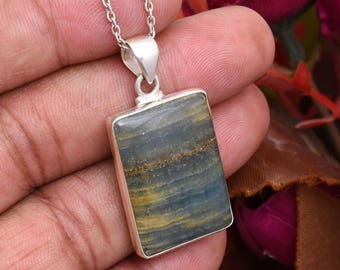 Blue Aragonite Pendant Necklace, 925 Sterling Silver, Handmade Silver Jewelry, Crystal Silver Jewelry, Natural Aragonite Pendant For Gift
