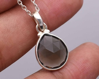 Collana con ciondolo in quarzo fumé naturale, ciondolo fatto a mano, ciondolo in argento sterling 925, ciondolo boho, regalo per lei