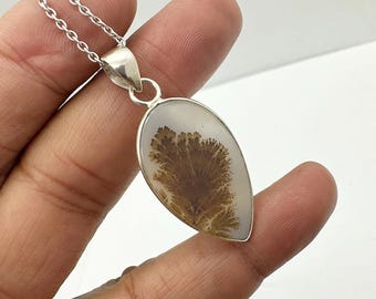 Scenic Dendrite Agate Pendant, Handmade 925 Sterling Silver, Bohemian Jewelry