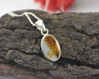 Natural Scenic Dendrite Agate Pendant, 925 Sterling Silver Pendant, Shazar Gemstone Handmade Silver Jewelry, Bohemian Jewelry,Christmas Gift