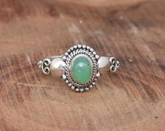 Natural Chrysoprase Silver Ring, 925 Sterling Silver Ring, Handmade Jewelry, Crystal Ring, Chrysoprase Silver Ring, Ring Size- 8 1/4 US