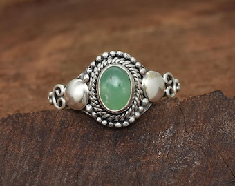 Natural Chrysoprase Silver Ring, 925 Sterling Silver Ring, Handmade Jewelry, Crystal Ring, Chrysoprase Silver Ring, Ring Size- 7 1/2 US