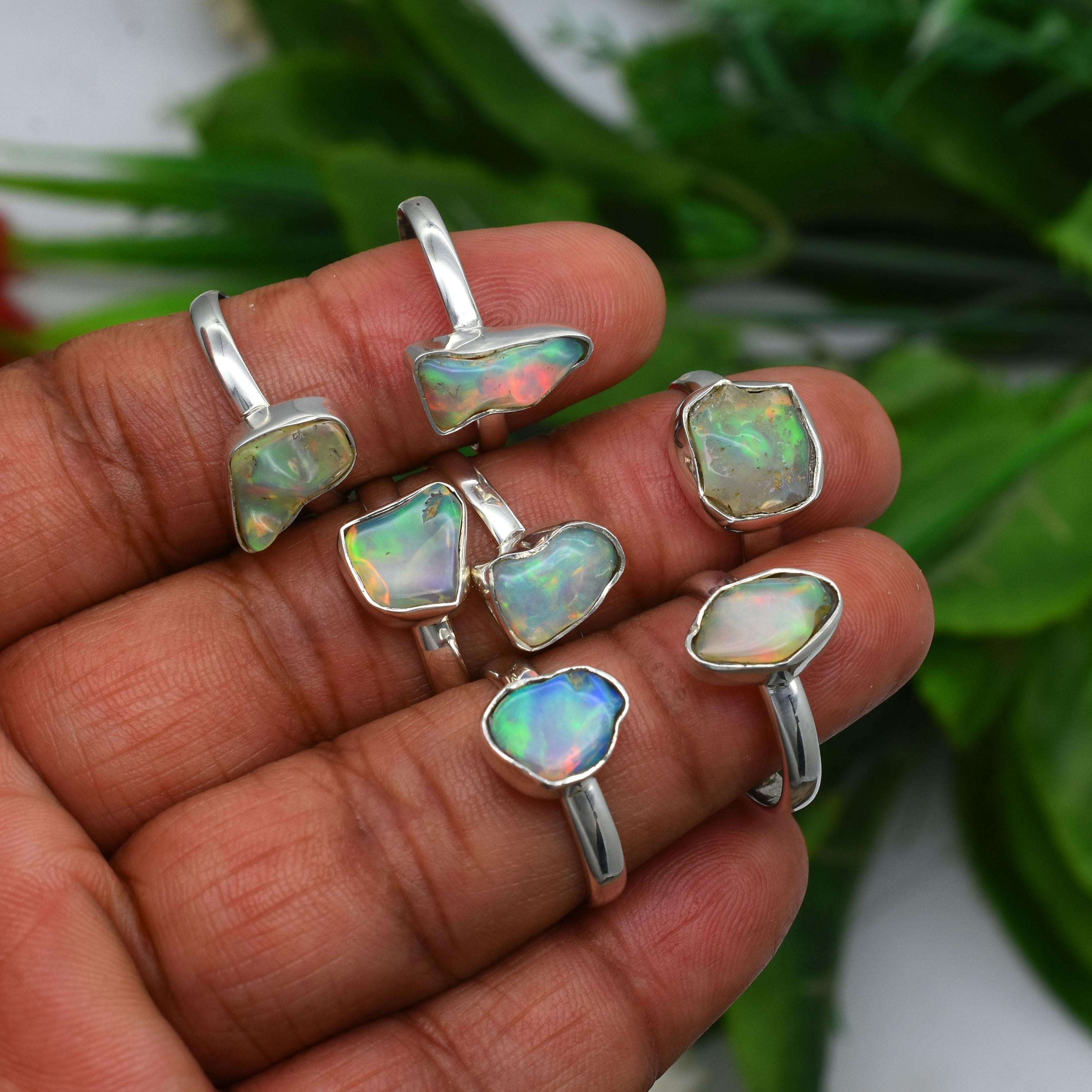 Natural Ethiopian Fire Opal Raw Ring, 925 Sterling Silver Fire Opal Rough Ring Jewelry, Uncut Gemstone Ring, Silver Ring, October Birthstone