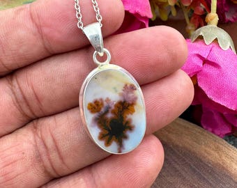 Handmade Genuine Shazar Necklace, Natural Dendrite Shazar Agate Pendant, 925 Sterling Silver, Shazar Bohemian Jewelry, Gift for Her.