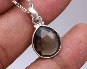 Collana con ciondolo in quarzo fumé, ciondolo fatto a mano, ciondolo in argento sterling 925, pietra preziosa naturale, ciondolo boho, regalo per lei