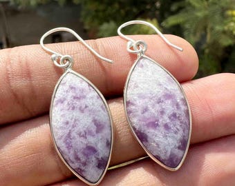 Natural Lepidolite Earrings, Gemstone Earrings, 925 Sterling Silver Handmade Dangle Earrings, Christmas Gift for Women