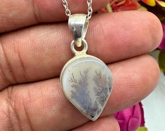 Genuine Natural Dendrite Shazar Pendant, 925 Sterling Silver, Handmade Shazar Agate Necklace, Shazar Bohemian Jewelry, Gift for Her.