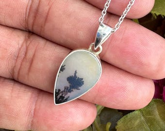 Good Looking Scenic Dendrite Agate Pendant, 925 Sterling Silver Pendant, Shazar Gemstone Handmade Silver Jewelry, Bohemian Jewelry For Gift