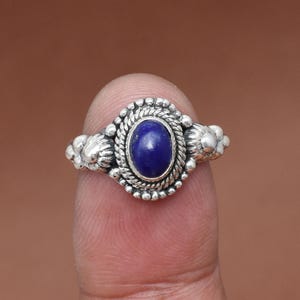 Natürlicher Lapis Lazuli Silberring, 925 Sterlingsilberring, handgemachter Schmuck, Kristallring, Lapis Lazuli Silberring, Ringgröße - 7 1/4 US
