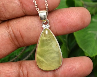Collar con colgante de prehnita, colgante de plata de ley 925, joyería de prehnita en forma de lágrima, collar de prehnita natural, collar verde, regalo para ella