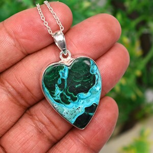Natural Azurite Malachite Pendant, 925 Sterling Silver Pendant Necklace, Crystal Necklace, Azurite Malachite Silver Jewelry, Gift For Her