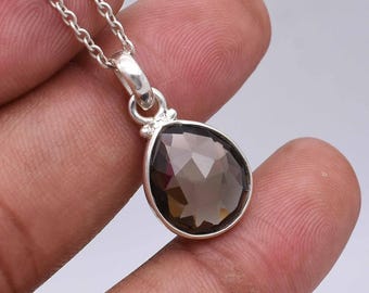 Collana con ciondolo in quarzo fumé, ciondolo fatto a mano, ciondolo in argento sterling 925, pietra preziosa naturale, ciondolo boho, regalo per lei