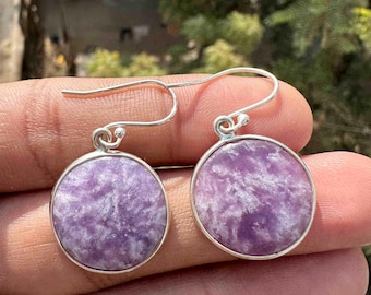 Natural Lepidolite Earrings, Gemstone Earrings, 925 Sterling Silver Handmade Dangle Earrings, Christmas Gift for Women.