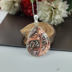 Leopard Skin Jasper Necklace, Crystal Necklace, Jasper jewelry, 925 Sterling Silver, Jasper Pendant Necklace, Women&#39;s Jewelry, Gift for Her.