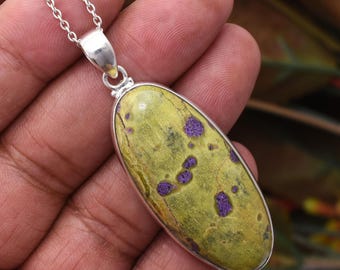 Amazing Natural Stichtite Pendant Necklace, 925 Sterling Silver pendant, Handmade Silver Gemstone, Crystal Stichtite Jewelry, Gift For Her