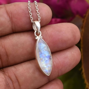 Natural Rainbow Moonstone Pendant Necklace, Handmade Jewelry Pendant, 925 Sterling Silver Pendant, Rainbow Boho Pendant Jewelry,Gift For Her