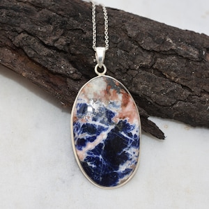 Collana con pietra preziosa ovale naturale in sodalite blu, collana in argento sterling 925, ciondolo in sodalite, gioiello in argento con sodalite blu, regalo per lei.