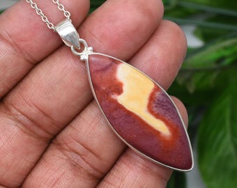 Mookaithängehalsband, 925 sterlingsilverhalsband, naturlig Mookaitjaspis, handgjort silverhänge, Mookaitjaspishalsband som present