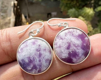Natural Lepidolite Earrings, Gemstone Earrings, 925 Sterling Silver Handmade Dangle Earrings, Christmas Gift for Women