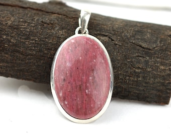 Top Grade Natural Rhodonite Pendant, 925 Sterling Silver Necklace, Handmade Rhodonite Necklace, Gemstone Pendant, Rhodonite Jewelry Gift