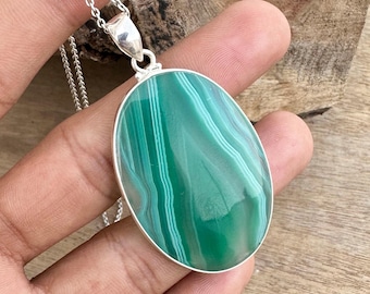 Authentic Necklace Botswana Agate Statement, Sterling Silver Pendant Stone Necklace, Handmade Stone Necklace, Botswana Agate, Gift For Her