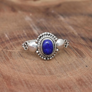 Natürlicher Lapis Lazuli Silberring, 925 Sterlingsilberring, handgemachter Schmuck, Kristallring, Lapis Lazuli Silberring, Ringgröße - 7 1/2 US