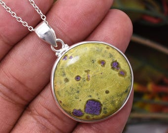 Natural Stichtite Pendant Necklace, 925 Sterling Silver pendant, Handmade Silver Gemstone, Crystal Stichtite Jewelry, Gift For Her