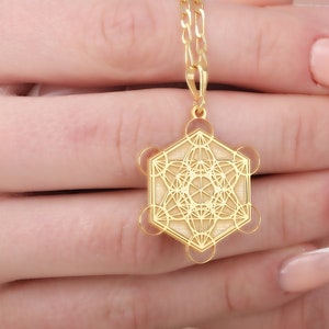 14k Solid Gold Metatron Necklace , Metatron Cube Pendant , Personalized Sacred Geometry Jewelry ,Meditation Necklace,Protection Pendant,Gift