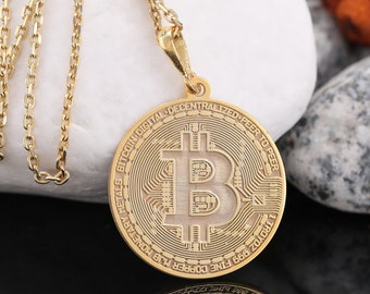 14K Solid Gold Bitcoin ,Bitcoin Unique Necklace , Crypto Necklace , Bitcoin Pendant , Bitcoin Crypto Accessory, Crypto Pendant, gift