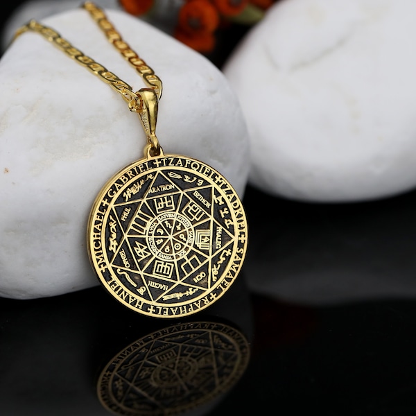 14k Real Solid Gold Seven Archangels Seal Pendant - Personalized Protection Jewelry -Dainty Occult Necklace -Magic Amulet-Protection Amulet