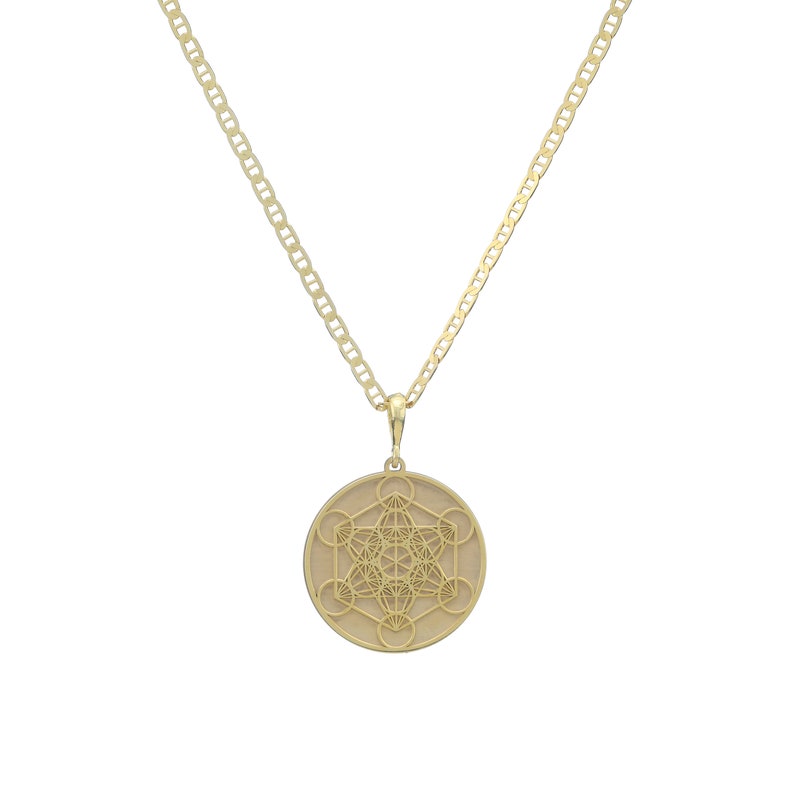 14k Solid Gold Metatron Necklace Metatron Cube Pendant Etsy