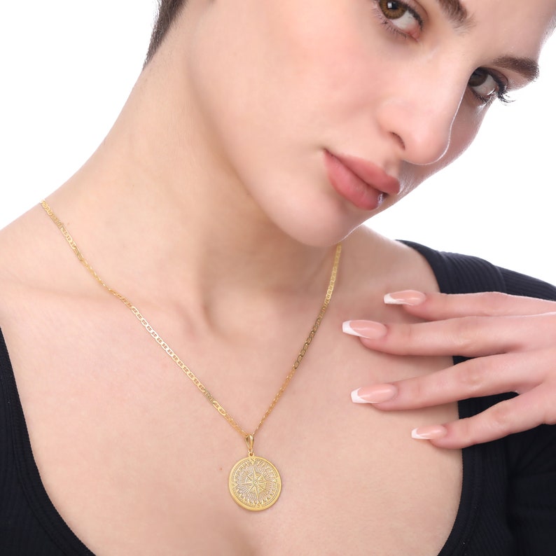 Real 14k Solid Gold Compass Necklace Navigation Compass Etsy