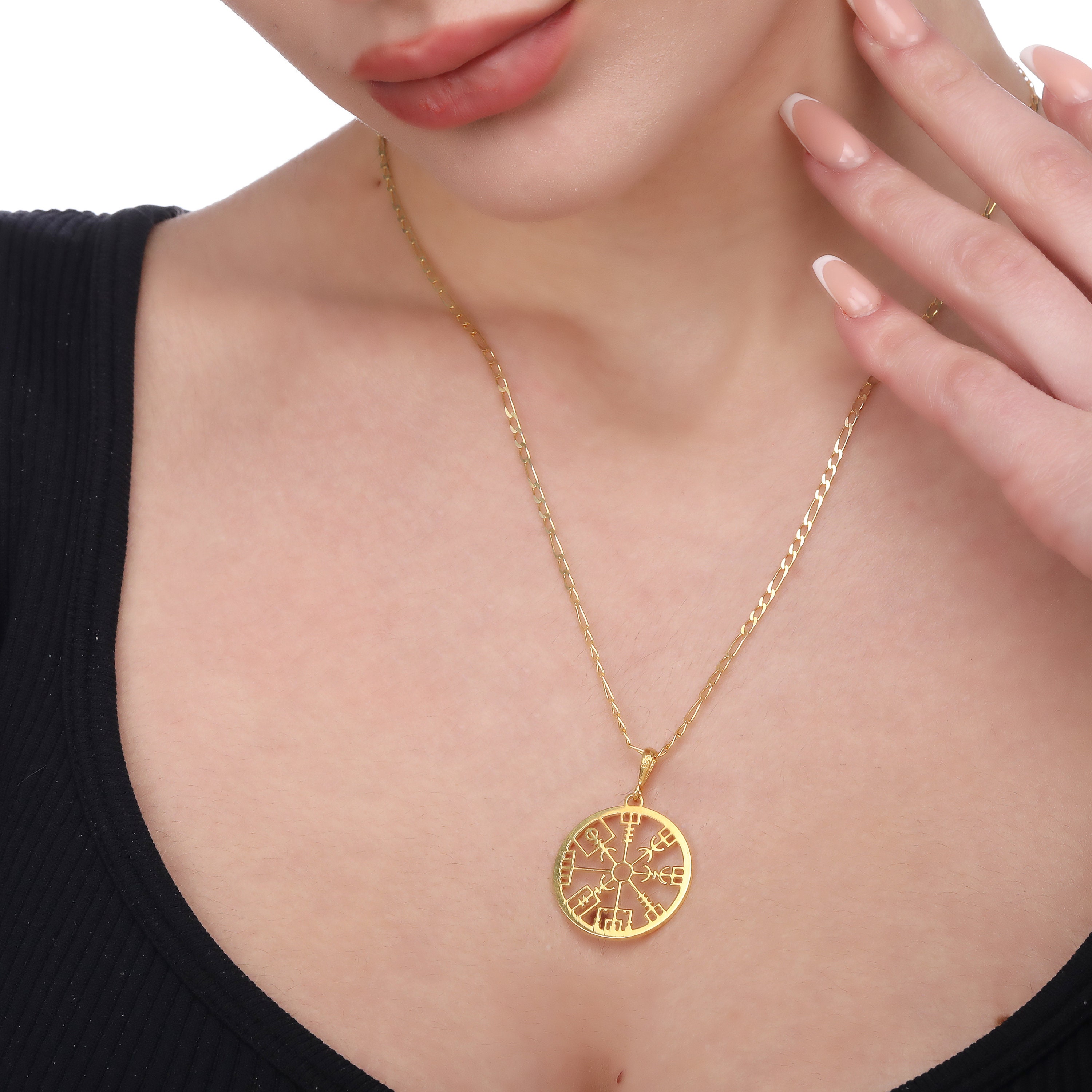 14k Solid Gold Viking Compass Necklace Personalized Viking Etsy