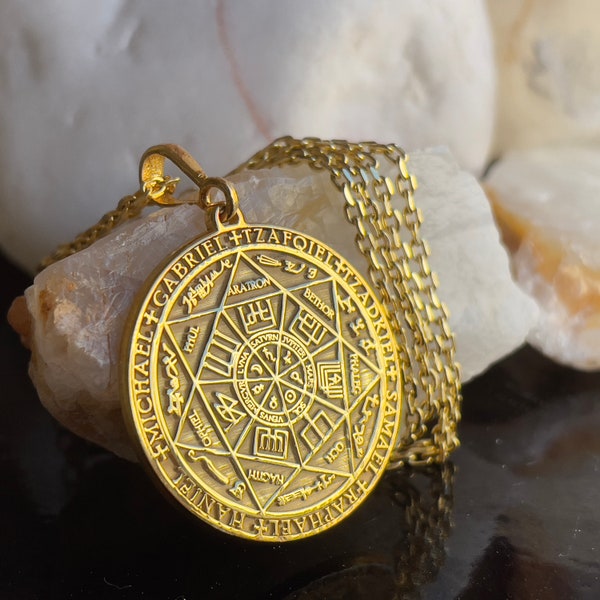 14k Real Solid Gold Sieben Erzengel Siegel Anhänger - Personalisierter Schutz Schmuck -Zierliche Okkulte Halskette -Magisches Amulett-Schutz Amulett