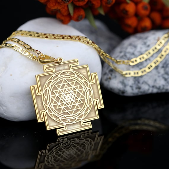 14k Gold Sri Yantra Necklace Spiritual Necklace Sacred Geometry Pendant  Minimal Yoga Necklace Meditation Necklace Solid Gold Charm 