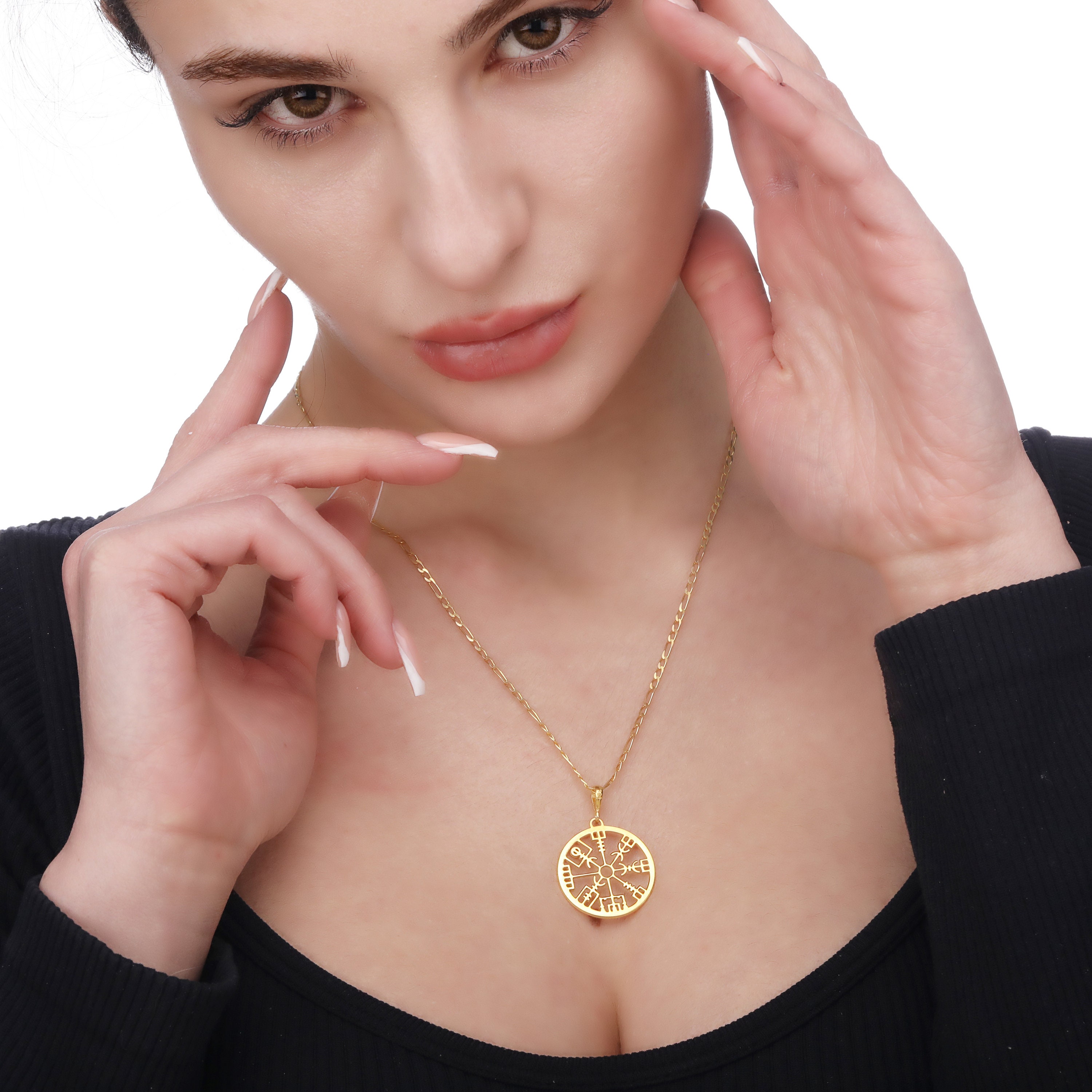 14k Solid Gold Viking Compass Necklace Personalized Viking Etsy