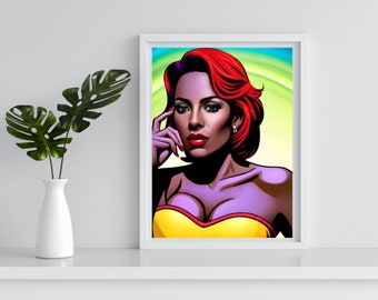 Sexy Lady Pop Art Print, Red Hair Woman Portrait (Digital Download)