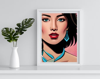 Retratos de arte pop de mujer oriental, arte pop colorido mejora la decoración de su hogar, descarga instantánea digital, arte de pared imprimible moderno.