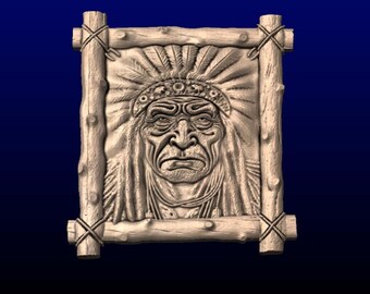 Indian Chief portrait for CNC or 3D Printer. STL file for Aspire, CarveCo, Artcam and other 3d software